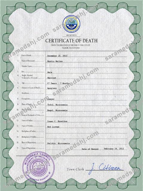 Micronesia vital record death certificate PSD template